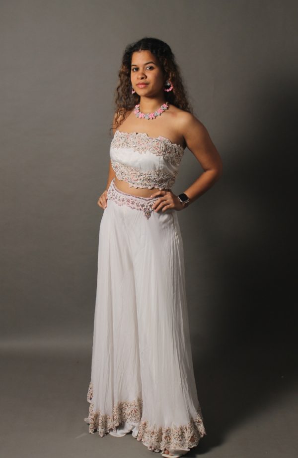 Women's Georgette Semi Stitched Lehenga Choli In White Colour