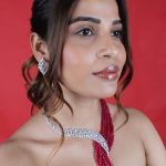 Red Pearls & Beads Long Jewelry Necklace Set with Earrings for Women