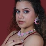 Pink And Silver Crystals Necklace Set with Earrings for Women - Image 2