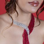 Red Pearls & Beads Long Jewelry Necklace Set with Earrings for Women - Image 2