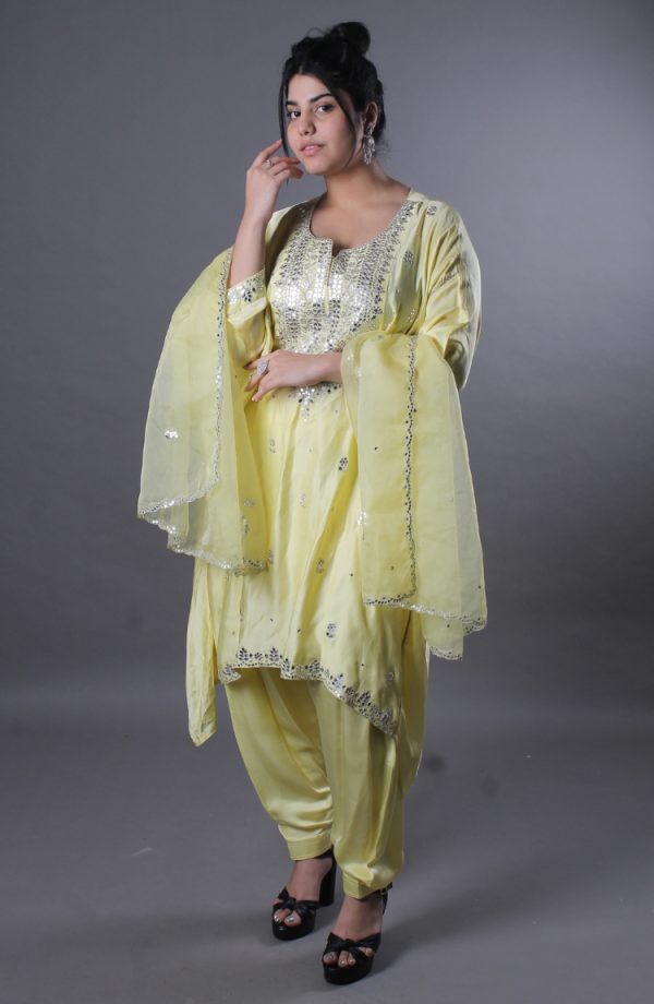 Embroidered And Mirror Work Unstitched Salwar Suit Material - Image 2