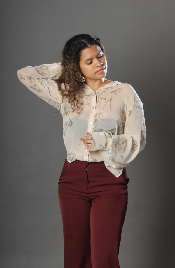 Women's Front Open Floral Printed Top Regular Fit Shirt - Image 3