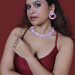 Pink And Silver Crystals Necklace Set with Earrings for Women - Image 3