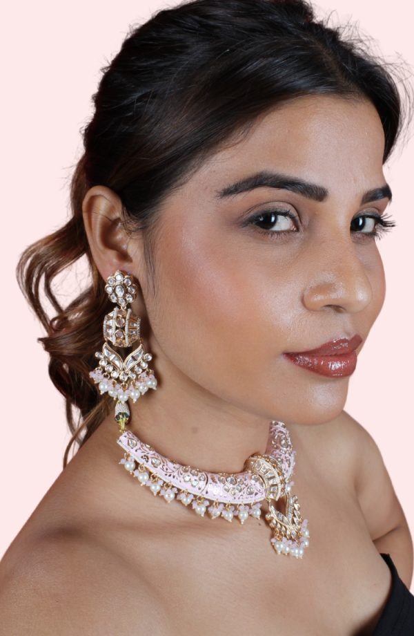 Pink Color Pearl Necklace & Jewelry Set For Women - Image 3