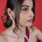 Red Pearls & Beads Long Jewelry Necklace Set with Earrings for Women - Image 3