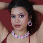 Pink And Silver Crystals Necklace Set with Earrings for Women - Image 4