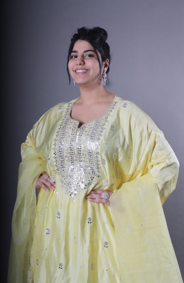Embroidered And Mirror Work Unstitched Salwar Suit Material - Image 4
