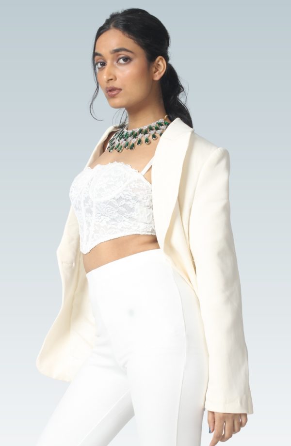 Pearl Green Stones & Diamonds Embellished Necklace & Earring Set For Women - Image 5