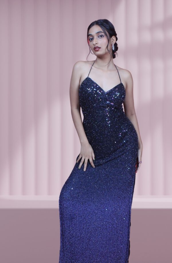 Blue Women Party Wear Sleeveless Dress - Image 6